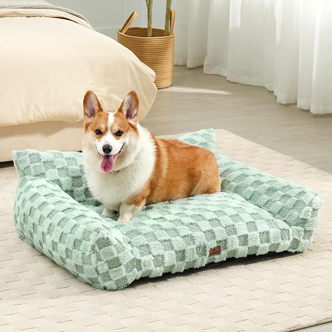Cat Bed Cat Couch for Puppy and Kitten, Fluffy Pet Sofas Medium Dog Sofa Bed, Supportive Cats Sofa for Indoor Cats, Washable Cover & Non-Slip, 32 inch, Green