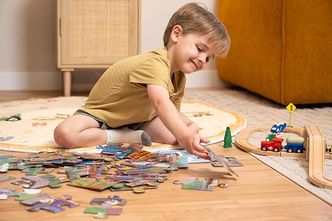 Crocodile Creek Above + Below 48-Piece Jigsaw Floor Puzzle - Fun Floor Puzzles for Kids Ages 4-8 - Day at The Dinosaur Museum - 18 x 24 inches Finished