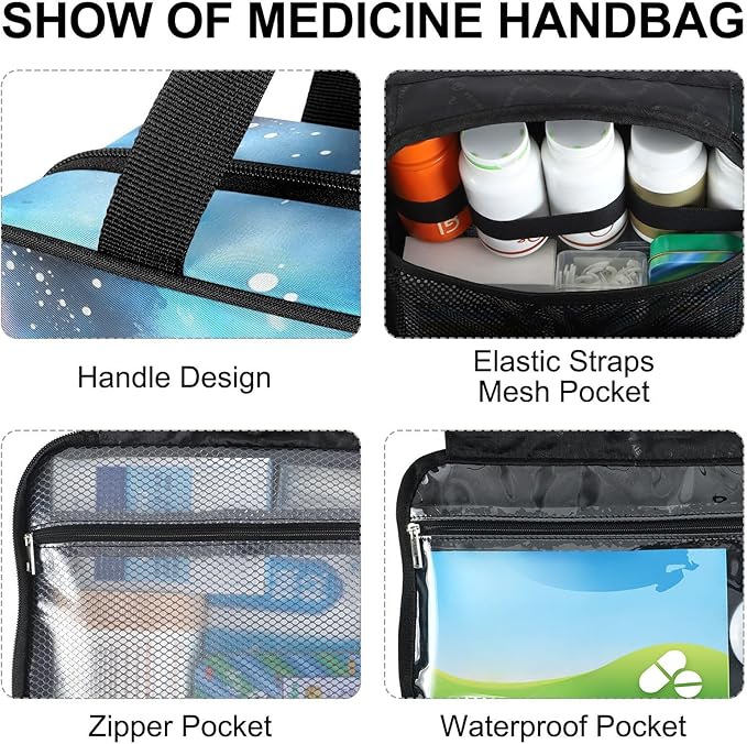 Fustylead Hand Draw Galaxy in Shark Travel Medicine Organizer Bag Home Storage First Aid Kit Large Pill Case with Zipper for Pill Bottle, Vitamins, and Medical Supplies