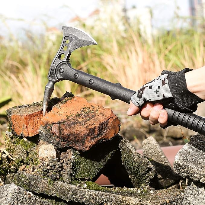 JXE JXO Camping Axe, Throwing Tactical Tomahawk with Spike, Survival Hatchet with Sheath, Nylon Fiber Handle for Outdoor Survival Hiking Camping (2 Pack)