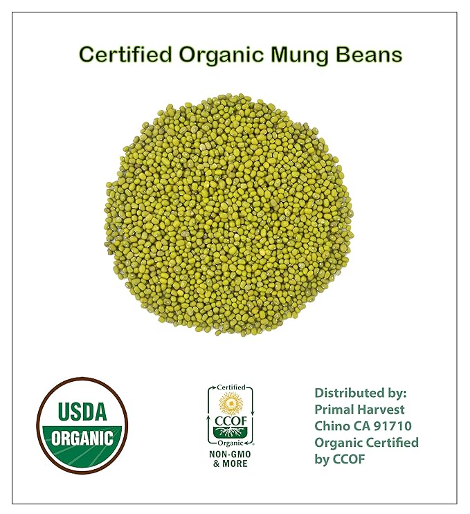 Whole dried Organic Mung Beans aka 'Green Gram' 'Maash' 'Moong' Prewashed Clean Ready to Cook non GMO