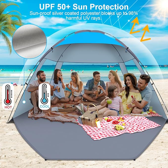 Gorich Beach Tent Sun Shelter for 3/4-5/6-7/8-10 Person with UPF 50ï¼?UV Protection, Lightweight & Easy Setup Beach Shade Canopy, Portable Beach Shade Tent Beach Cabana