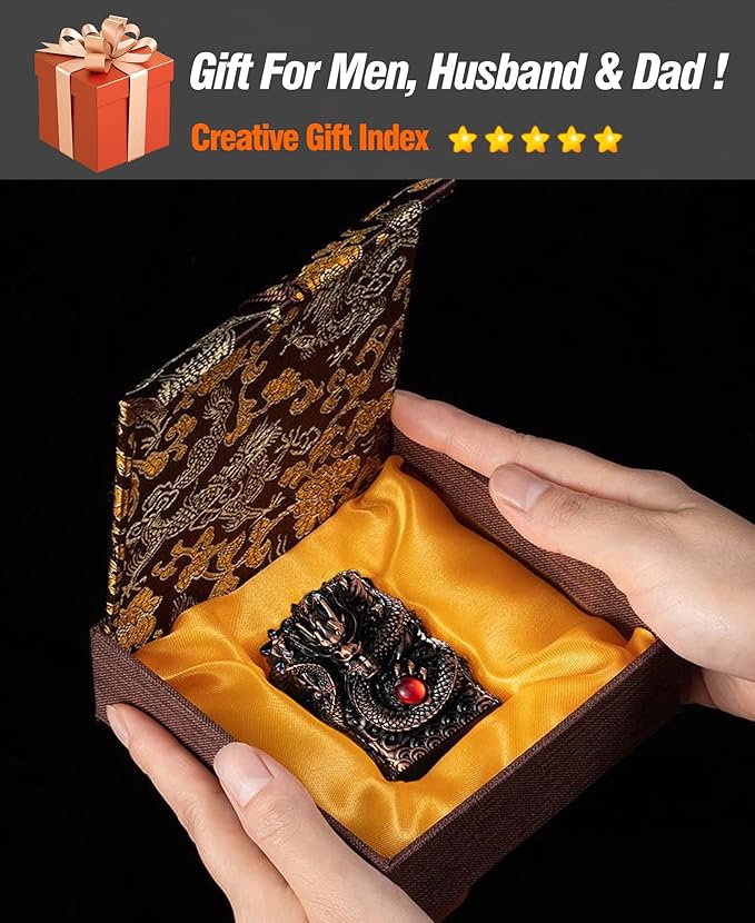 Cool Lighters, Windproof Carving Dragon Antique Lighter, Reusable Kerosene Grinding Wheel Lighter for Collection, Decorative, Gift, Present (Without Fuel) (Bronze)