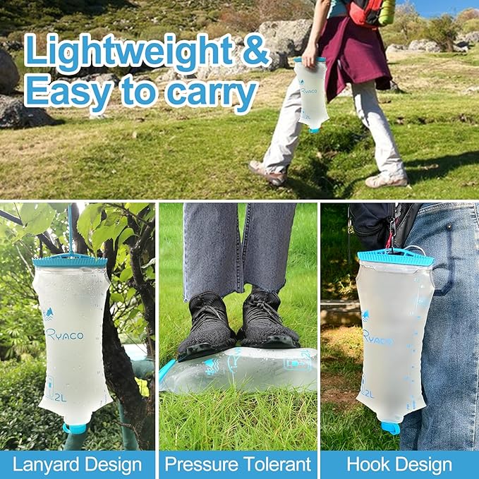 RYACO Water Bag 2L Compatible with Sawyer Squeeze Water Filter, Outdoor Water Container, Water Filter Bag with Durable TPU Material Collapsible Hydration Canteens for Camping Hiking Cycling Fishing