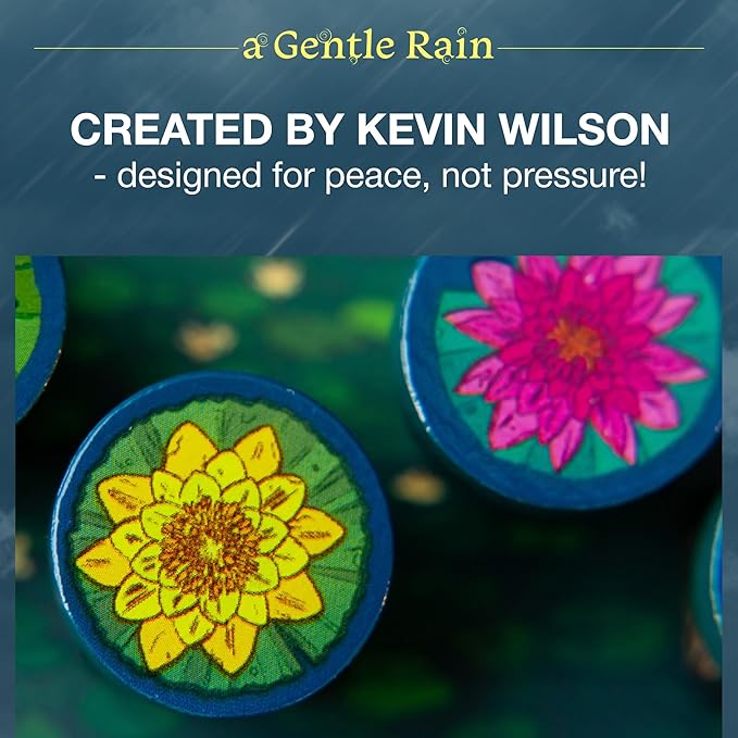 A Gentle Rain ??Calming Tile-Laying Puzzle Game ??Mindful Solo, 2-Player, or Cooperative Play in 15 Minutes ??Soft-Touch Tiles & Wooden Blossoms ??Compact, Giftable, Family-Friendly Board Game