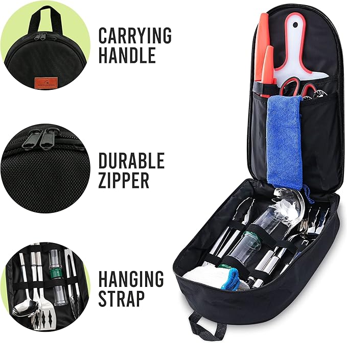 Camping Utensils Set, 21pcs Camp Cooking Kit with BBQ Tools, Knife Set & Spice Kit ??Heat-Resistant Cutting Board, Dishwasher-Safe Cutlery for Outdoor, Hiking, Backpacking