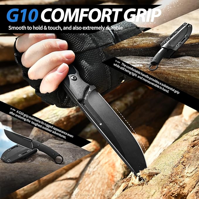 Fixed Blade Knife with Sheath, 4.0??DC53 Steel blade with Black Titanium Coating and G10 Handle Full Tang Outdoor Camping Hiking Survival Knives for Men Women