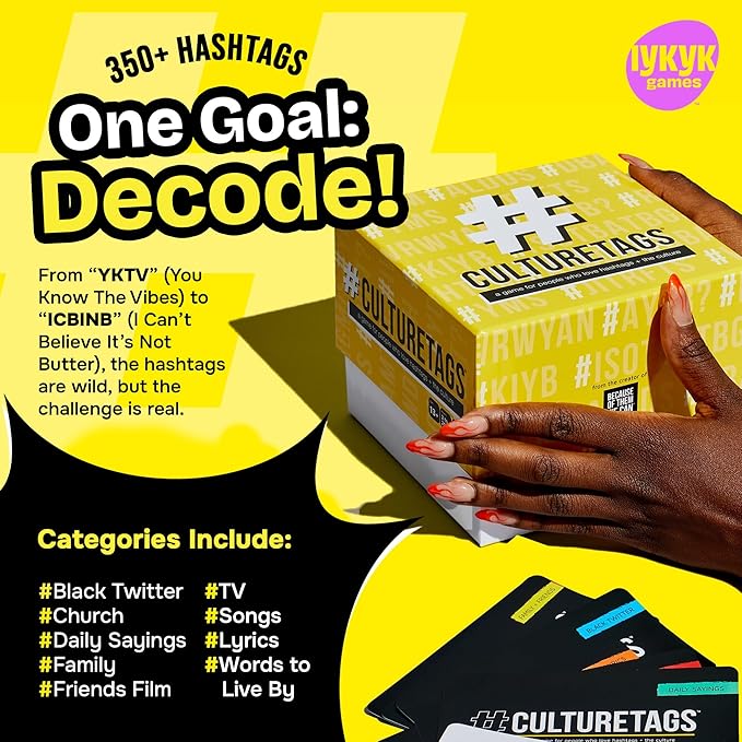 Culture Tags-Card Game for People Who Love Hashtags + Culture, Party Game Set, Gift for Family Fun or Virtual Play, Ages 13+ Years, CB Games
