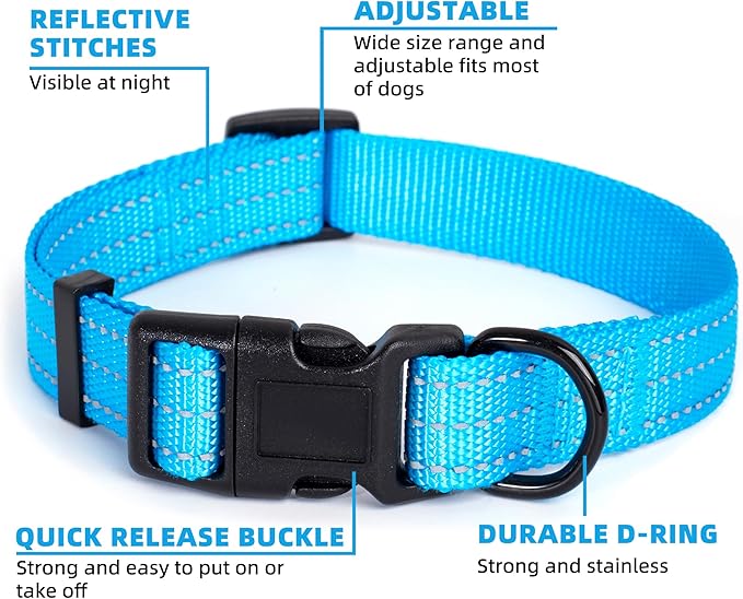 Mile High Life Dog Collar | Nylon Reflective Dog Collars | Light Weight Puppy Collars | Dark Blue Dog Collars for Large Dogs (Dark Blue, Large)