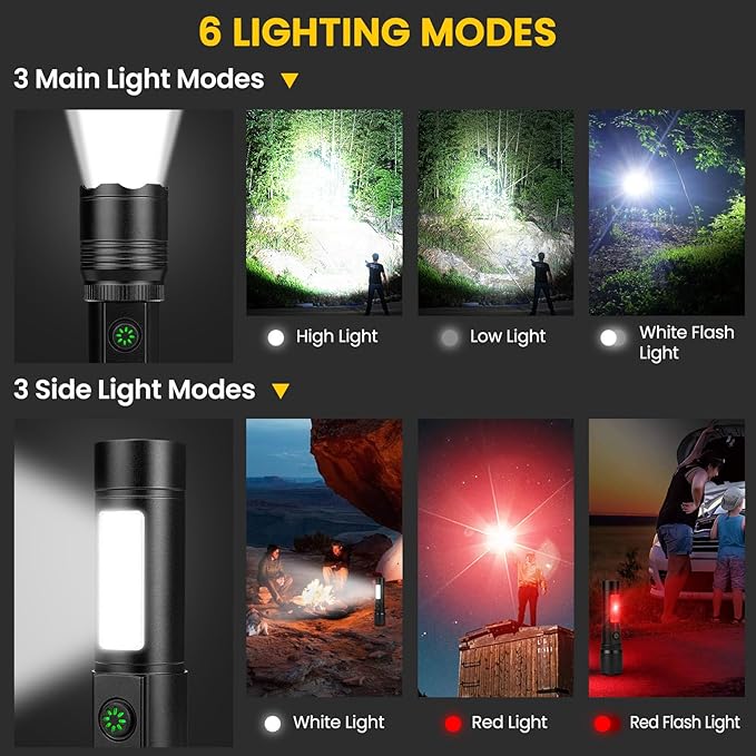azamine Rechargeable Flashlights High Lumens, 99000LM Super Bright Flash Light with 6 Modes, Adjustable Powerful Handheld LED Flashlight for Home Camping