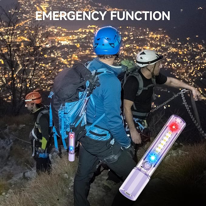 VAVOFO Purple LED EDC Flashlight - USB-C Rechargeable, Waterproof, Zoom Focus, 3 Modes, Red & Blue Emergency Strobe - Best for Outdoor, Tactical, and Survival Use