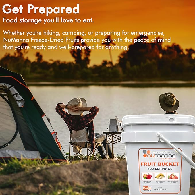 Numanna Freeze-Dried 3 Fruit Bucket ??300 Servings | Apples, Bananas, Strawberries | Healthy Snack for Everyday, Emergency & Survival Use | Durable Packaging | 25+ Year Shelf Life | Made in USA