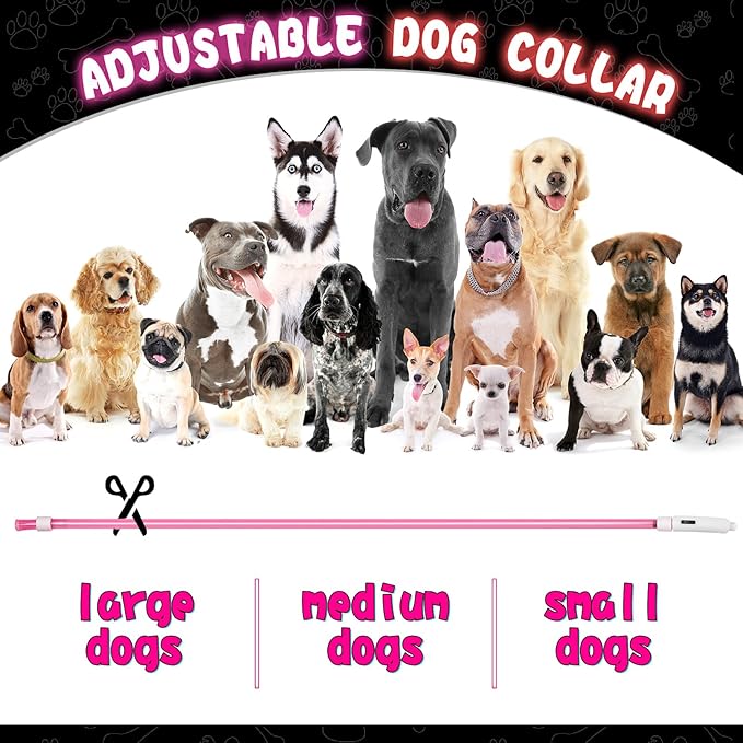 Frienda 4 Pcs Dog Collar LED USB Rechargeable Lights Dog Necklace Collars Doggy Lights for Night Walking Adjustable Safety Lamp Pet Collars for Large Medium Small Puppy(Classic Style,Rose Red, Red)
