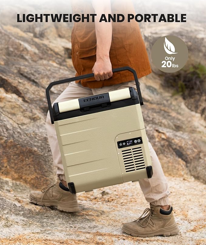 EENOUR D18 12 Volt Car Refrigerator, Portable Freezer 19Qt/18L Battery & Solar Powered Cooler 25W, -4~50℉, 12/24V DC, 110~240V AC, Electric Cooler Ideal for Road Trips, Camping (Battery Not Included)