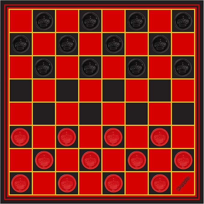 Kangaroo - Multiplayers Strategy Checker Board Game for Kids & Adults - Portable Educational Travel Cardboard Checkers - Includes Large Board w/ 24 Checkers (12 Red and 12- Black) 15x15 Inches