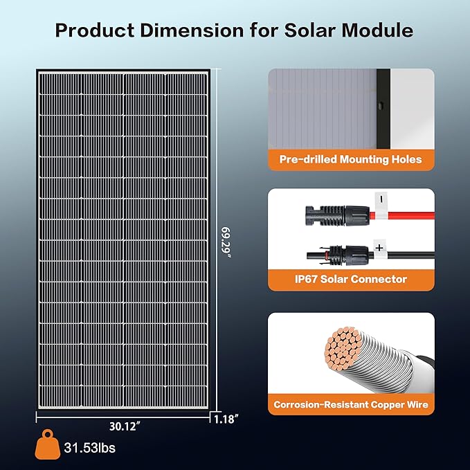 300 Watt Solar Panels, N-Type 16BB 2PCS 300W Bifacial Solar Panel, 25% High Efficiency Solar Module for Homes Rooftop Power Station Farm RV and Off-Grid Applications