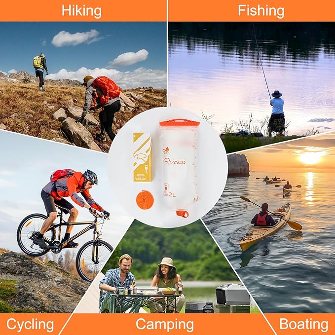 Ryaco Water Bag 2L Compatible with Sawyer Squeeze Water Filter, Outdoor Water Container, Water Filter Bag with Durable TPU Material Collapsible Hydration Canteens for Camping Hiking Cycling Fishing