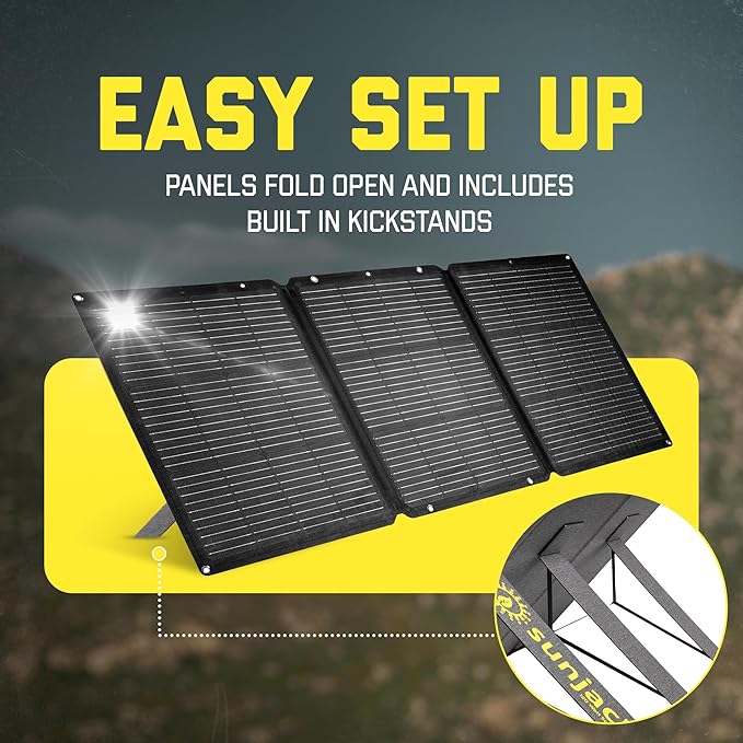 SunJack 120W Foldable Portable Solar Panel Charger with Kickstands, MC4/PD60 USB-C/USB-A, ETFE Monocrystalline, Waterproof Solar Charger for Camping, RV, Power Station, Generator, Off Grid, Emergency