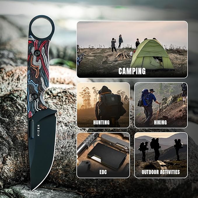 Kizer Cabox Fixed Blade Hunting Knife - 3.36" D2 Steel, G10 Handle with Sheath - Survival & Camping - 1048M1
