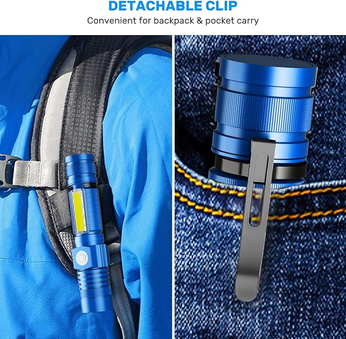 Rechargeable LED Flashlights, Magnetic Flashlight Super Bright Tactical Flashlight with SideLight,USB Rechargeable,Zoomable,Waterproof Best Small Flashlight for Camping, Emergency Blue