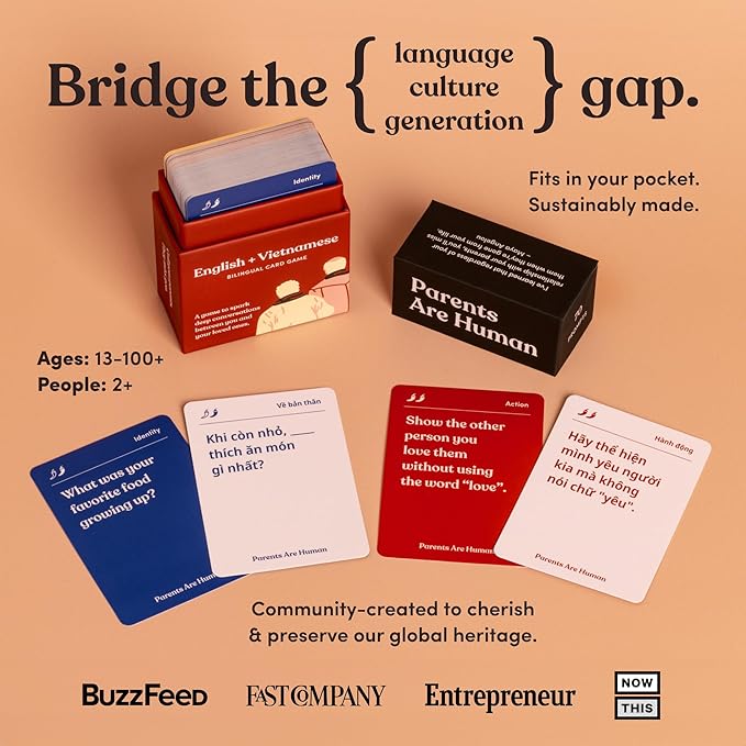 Parents Are Human, Relationship Cards, Get to Know Each Other Better, Parents, Families, Teens & Kids Relationship Building, Light & Deep Questions, 70 Questions & Activity Cards, English + Vietnamese
