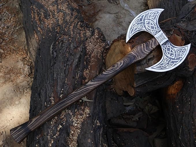 24??Viking Double Handed Axe, Large Norse Axe, Scandinavian Style Hatchet Double Headed ax, Viking ax, History of Norse Mythology self Defense Prop Tools