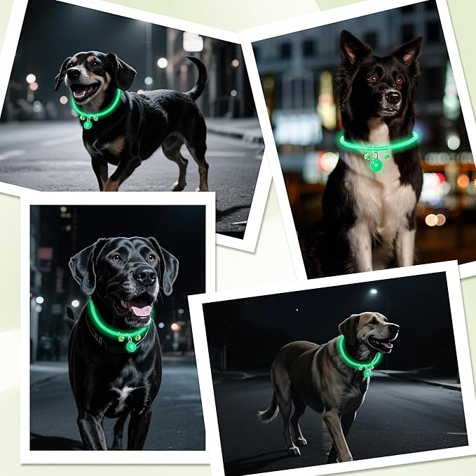 Rechargeable LED Dog Collar - Premium 3 Flash Mode Waterproof Night Safety Light Collar with Adjustable Strip and Bell for Walking Training Outdoor Dress up Small Medium Large Dogs Decor
