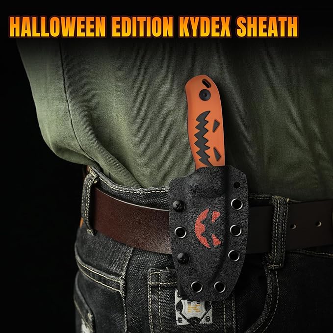 Kizer Drop Bear Fixed Blade Knife, 2.57" 14C28N Blade Halloween EDC Camping Knife with Orange & Black G10 Handle, Small Hunting Knives with Adjustable Kydex Sheath, Compact Survival Knives, 1094HW1