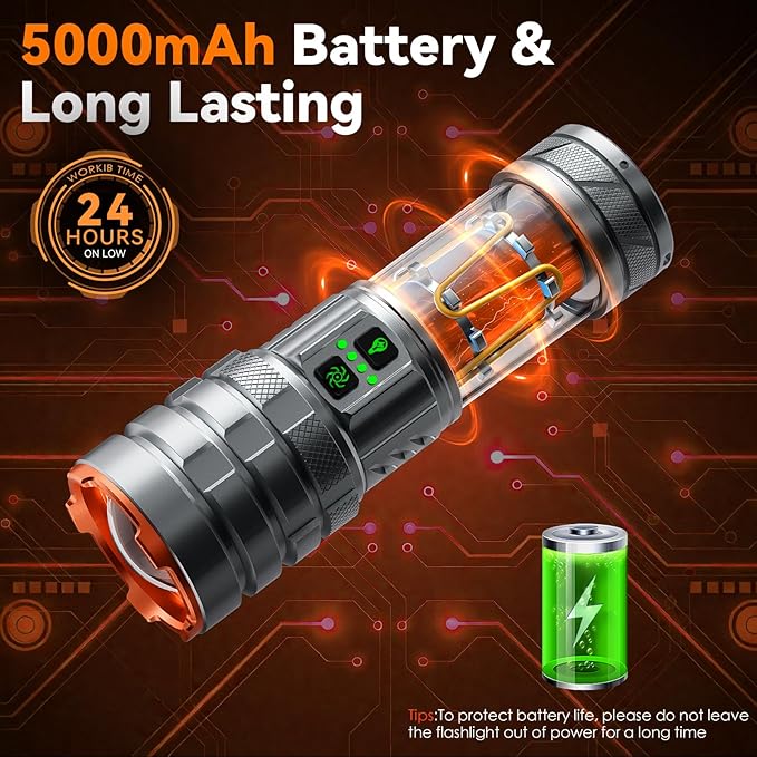 LED Flashlights High Lumens Rechargeable, 90000 High Lumens Super Bright Flashlight Camping with 11 Modes & Waterproof, Powerful Handheld Flashlight for Camping Emergencies, Outdoor, Hiking, Working