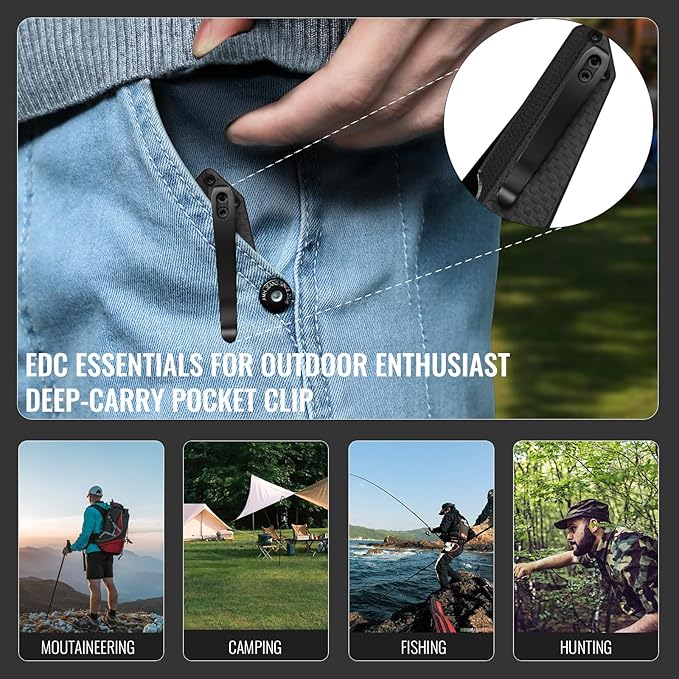 Sharplyn Folding Pocket Knife, 3.6" 14C28N Steel Blade (Reverse Flick) G10&Carbon Fiber Handle- EDC Folding Knife with Crossbar Axis Lock and Pocket Clip for Camping Hiking and for Men Women Black