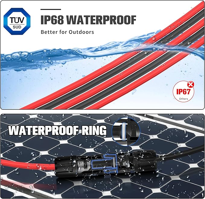 20FT 10AWG Solar Panel Extension Cable with Integrated Y Branch Parallel PV Adapter, 6mm² MC4 Solar Extension Cable with Extra Pair of Connectors and Spanners for Solar Panel (20FT Red+20FT Black)