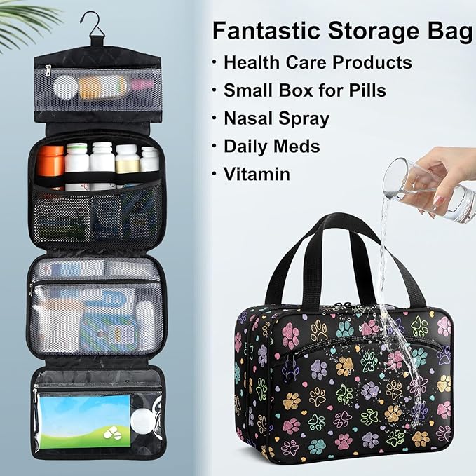 Fustylead Colorful Doodle Cute Paw Print Large Medical Storage Bag with Zipper Empty First Aid Bag Trauma Kit for Traveling Hiking Camping Backpacking