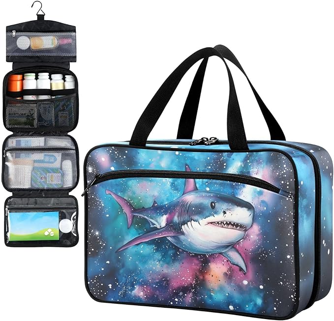 Fustylead Hand Draw Galaxy in Shark Travel Medicine Organizer Bag Home Storage First Aid Kit Large Pill Case with Zipper for Pill Bottle, Vitamins, and Medical Supplies