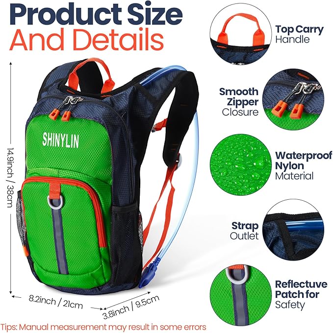 2 Pcs Kids Hydration Backpack with 1.5l Water Bladder Lightweight Kids Hiking Backpack Water Rucksack for Boys Girls Climbing Running