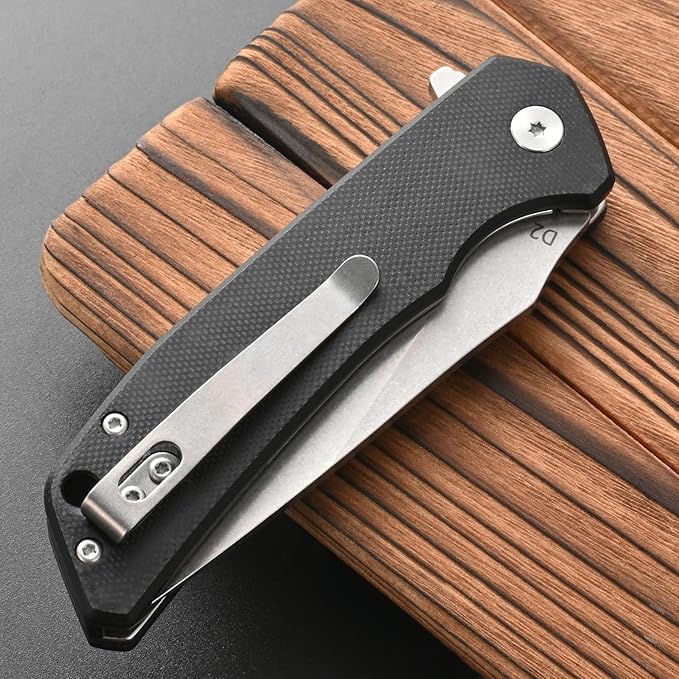 FF17 Folding Pocket Knife,D2 Steel Blade G10 Handle EDC Tool Knife for Outdoor Camping,Hiking,Hunting Fishing (Black)