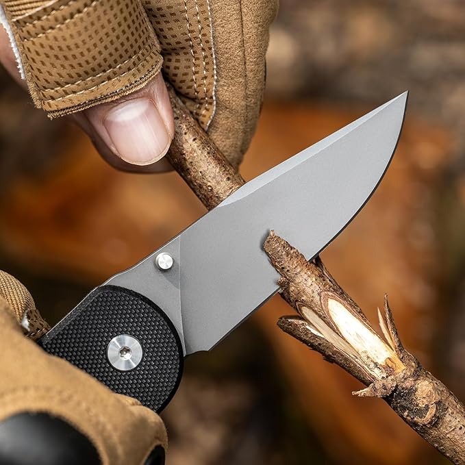 Button Lock Pocket Knife with 2.85 inch VG10 Steel Blade G10 Handle, Folding Knife for EDC,Black