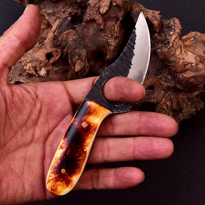 Skinning Knife,Small Hunting Fixed Blade Knife,Damascus Bone Skinning Knife, 3 Inch Blade Outdoors Camping Gear, Fixed Blade Bushcraft Knives,Knife for men
