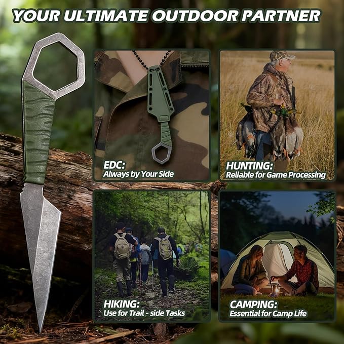 KOFERY Fixed Blade Knife with Sheath - Practical Tool for Everyday Carry, Outdoor Adventures, and Self Defense Requirements(Green)