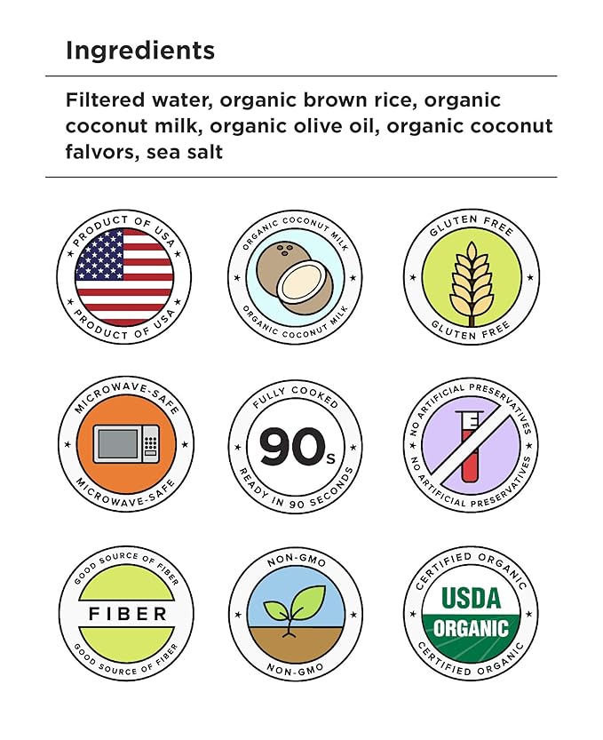 Healthee Organic Brown Rice, Gluten Free, Fully Cooked and Ready-to-Eat, USDA Certified Organic, GMO-Free, Microwaveable (Coconut, Pack of 4)