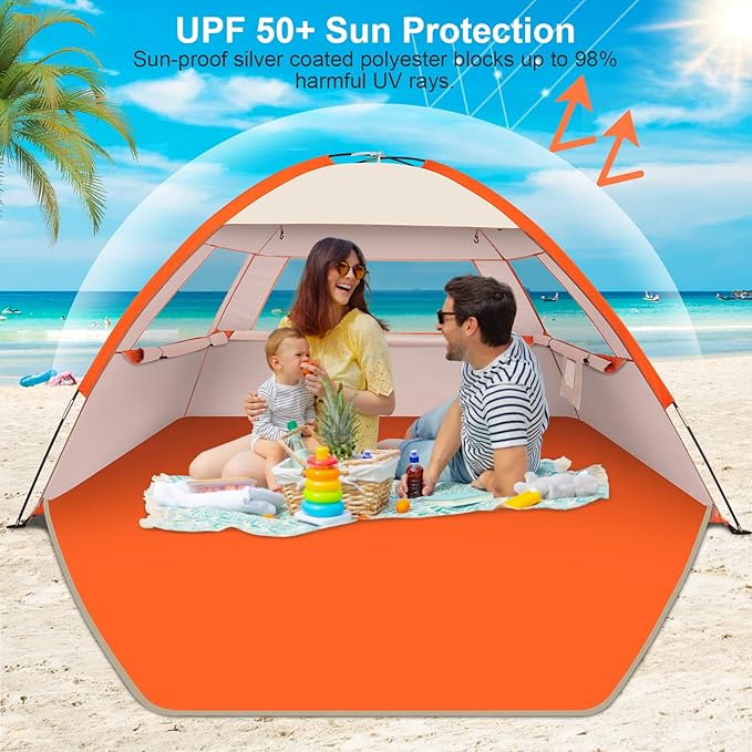Gorich Beach Tent Sun Shelter for 3/4-5/6-7/8-10 Person with UPF 50ï¼?UV Protection, Lightweight & Easy Setup Beach Shade Canopy, Portable Beach Shade Tent Beach Cabana