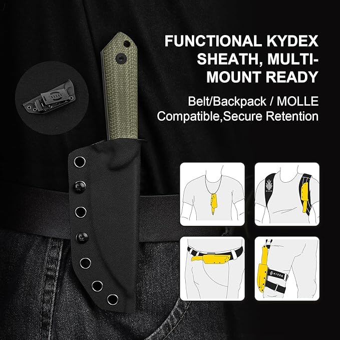 Kizer Harpoon Fixed Blade Knife with Sheath, 3.88??D2 Fixed Blade EDC Knife with Micarta Handle for Hunting, Camping, Hiking, Survival 1040M4