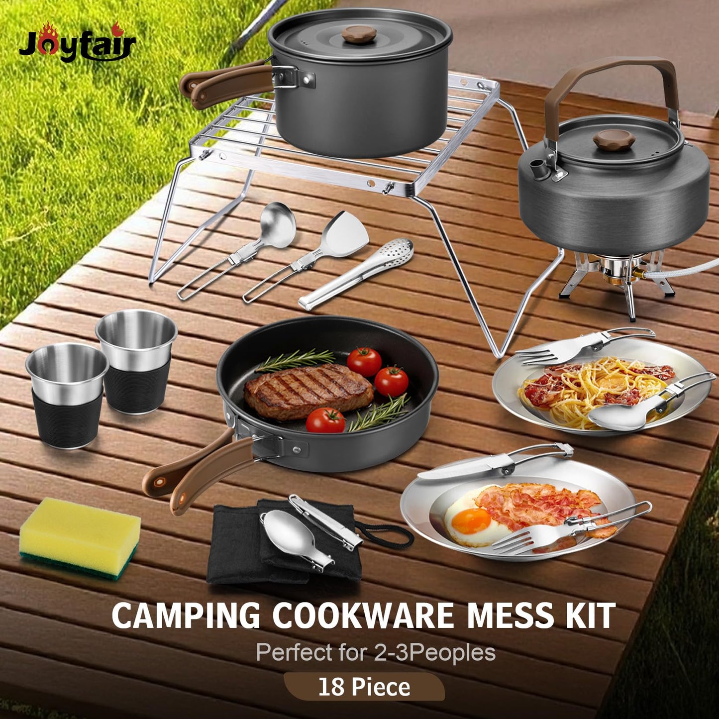 18Pcs Camping Cookware Cooking Set, Joyfair Camp Mess Kit with Utensils