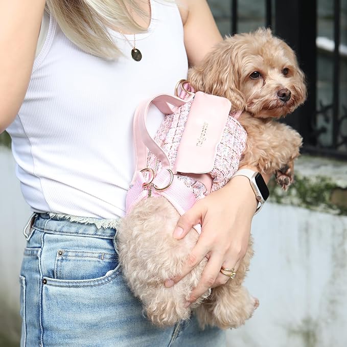 4 in 1 Convertible Dog Lift Harness Backpack, Portable Pet Carrier for Dogs&Cats, Horizontal Design Dog Carrier with Adjustable Back Straps, Dog Harness and Leash Set - White Medium