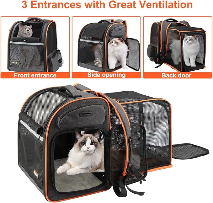 Texsens Cat Backpack Expandable Pet Carrier - Pet Backpack Carrier for Medium Cats and Small Dogs - Great for Travel, Hiking & Outdoor Activities