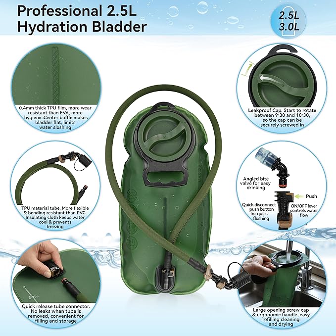 MARCHWAY Lightweight Hydration Backpack with Vest Style Straps & 2.5L TPU Water Bladder, Versatile Sleek Multi-Pocket Pack for Hiking, Cycling, Running, Backpacking, Travel