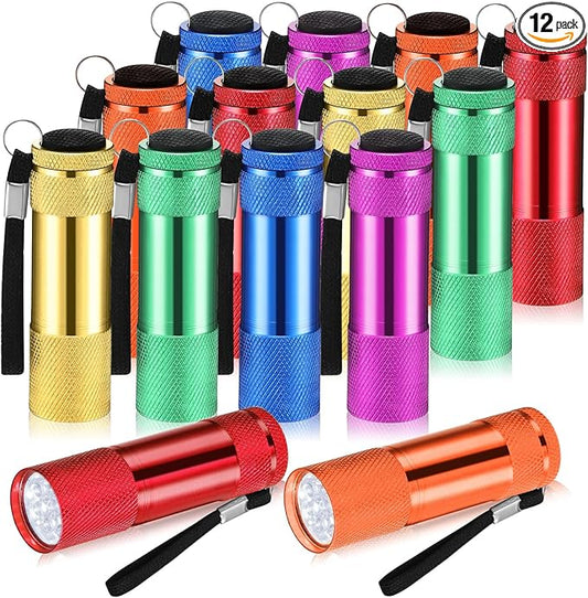 VIHOSE 12 Pcs Mini Flashlights Bulk, Bright Aluminum Handheld Flash Lights with Lanyard, Small LED Flashlights for Kids Night Reading Emergency Hurricane Camping Hiking Party Favors(Fresh Colors)