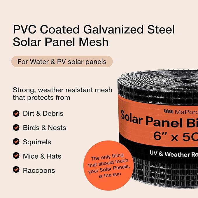 MaPorch Squirrel Netting Metal PVC Coated Galvanized Steel Mesh - 6 in x 50 ft Black - Under Fence Barrier Mesh - Squirrel Wire Guard & Bird Netting - Solar Panel Protection & Garden Fencing