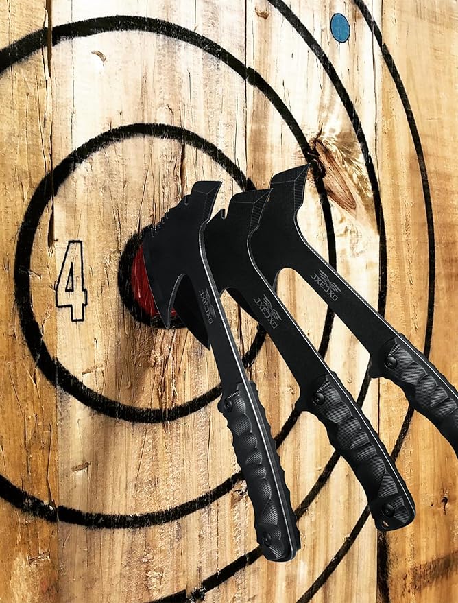JXE JXO Throwing Axes and Spike 3Pack Set, Full Tang Throwing Tomahawk, No Spin Throwing Spike