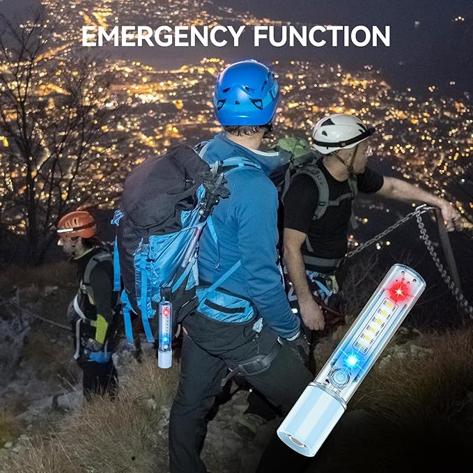 VAVOFO Blue LED Tactical Flashlight - USB-C Rechargeable, High Lumen, Fire-Resistant EDC Flashlight with Zoom Focus, 3 Modes, Red/Blue Strobe - Ideal for Camping, Hiking, Emergency Use