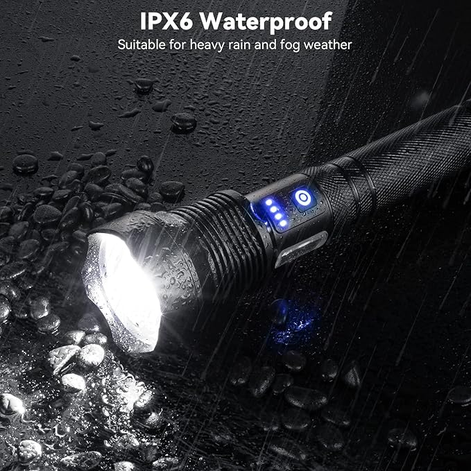 Flashlights High Lumens Rechargeable, Super Bright 3000 Lumens Flashlights with USB Cable, Brightest LED Flashlight for Emergencies, High Powered Flash Light IPX6 Waterproof 7 Light Modes Zoomable
